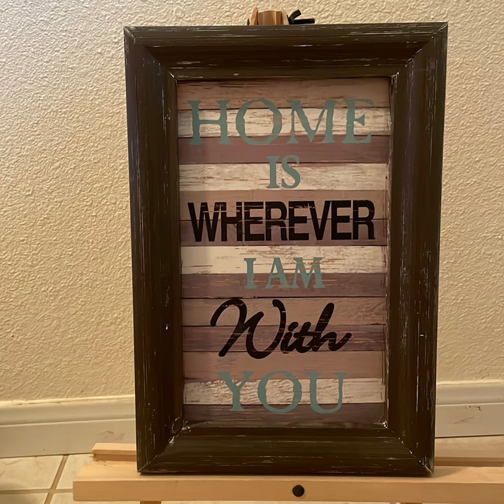 New with tags-home-weather look wooden sign in frame-display not for sale